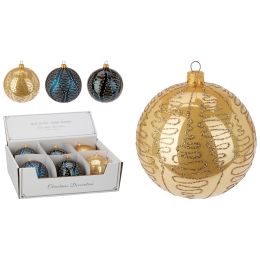 Christmas ball 100 mm, glittered gold decor (mix of 4 colours, price /1 pcs)