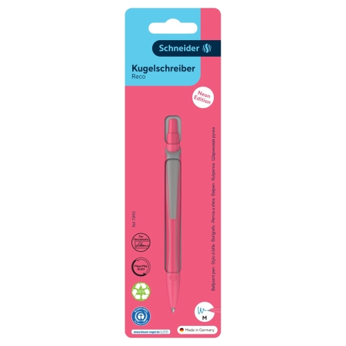 Ballpoint pen Schneider Reco Neon pink M - blue refill