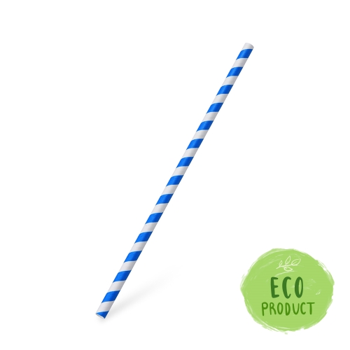 Paper straw JUMBO blue spiral 25 cm, O8mm, 100 pcs