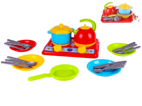22pcs of plastic kitchen play set w/cooker in net