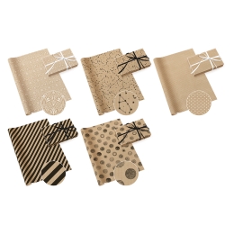 Gift paper 70 x 200 cm - Kraft 6 (mix of 5 designs)