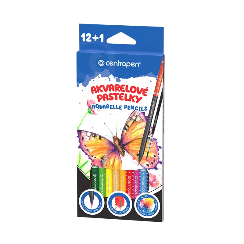 Pastelky akvarelové CENTROPEN 9523/12+1 +štetec, okrúhle, tuha priem. 3,3 mm