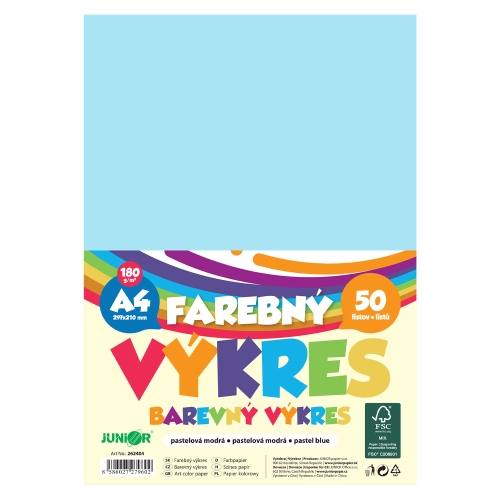 Farebný výkres A4 180g/m2, bal/50 ks - pastelová modrá