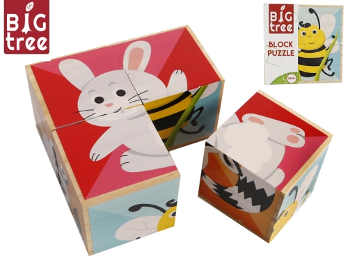 Big Tree wooden cube puzzle animals 10x10x5cm 4pcs 24m+ in shrink