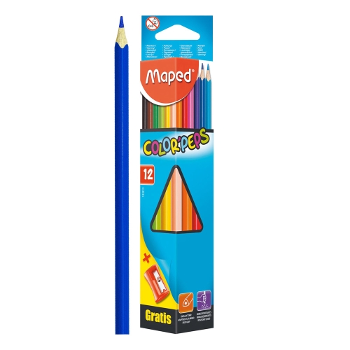 Pastelky trojhranné MAPED "COLOR`PEPS", 12 ks + strúhadlo