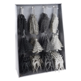 Christmas ornament - PP black and white - various shapes 16 cm, mix/1pc