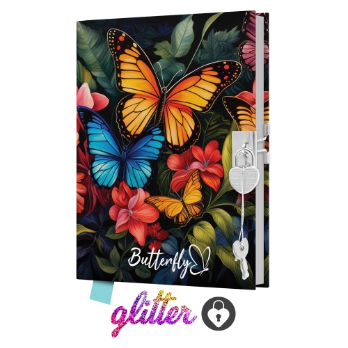 JUNIOR 14x18 cm, 80 sheets, clear with lock - Butterfly