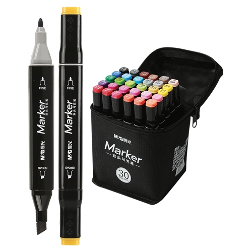 Fixy M&G Marker obojstranné, sada 30 ks v taške