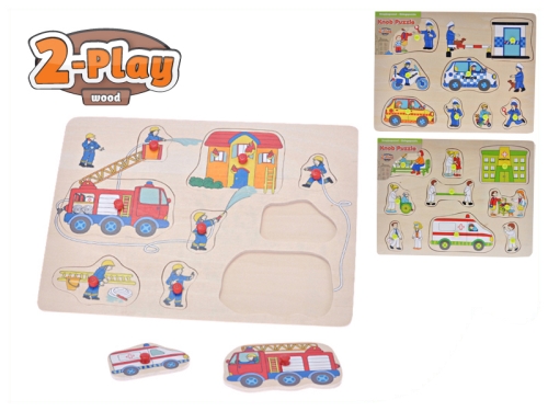 Big Tree 3asstd(police,fire,ambul.) 30x22,5cm wooden knob puzzle rescue 12m+ in shrink 12p