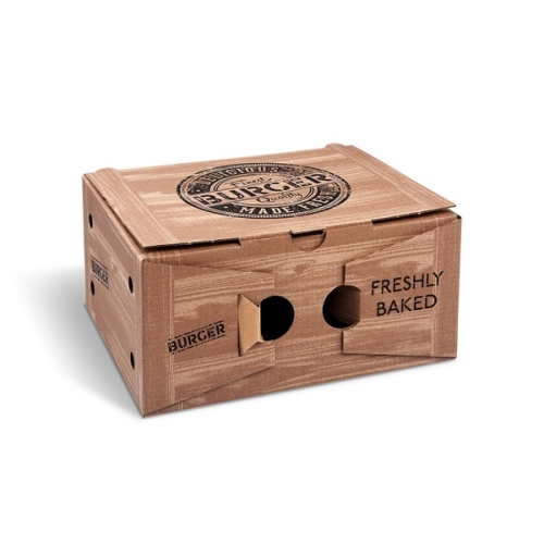 Burger box (microwavable cardboard) 2-piece kraft printed 210 x 160 x 100 mm [100 pcs]
