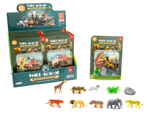 8pcs of 6cm plastic safari animals w/accessories on BC 12pcs in DBX