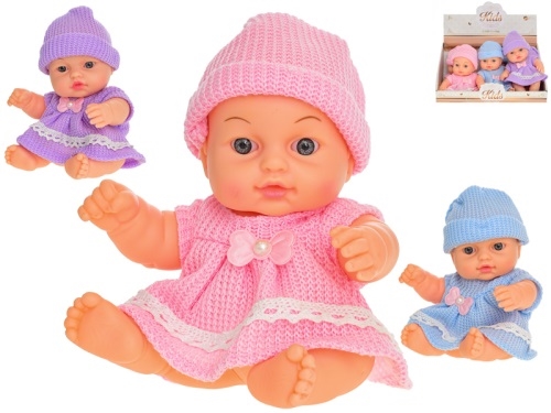 3asstd color (purple, pink, blue) 23cm plastic hard body baby doll 6pcs in DBX