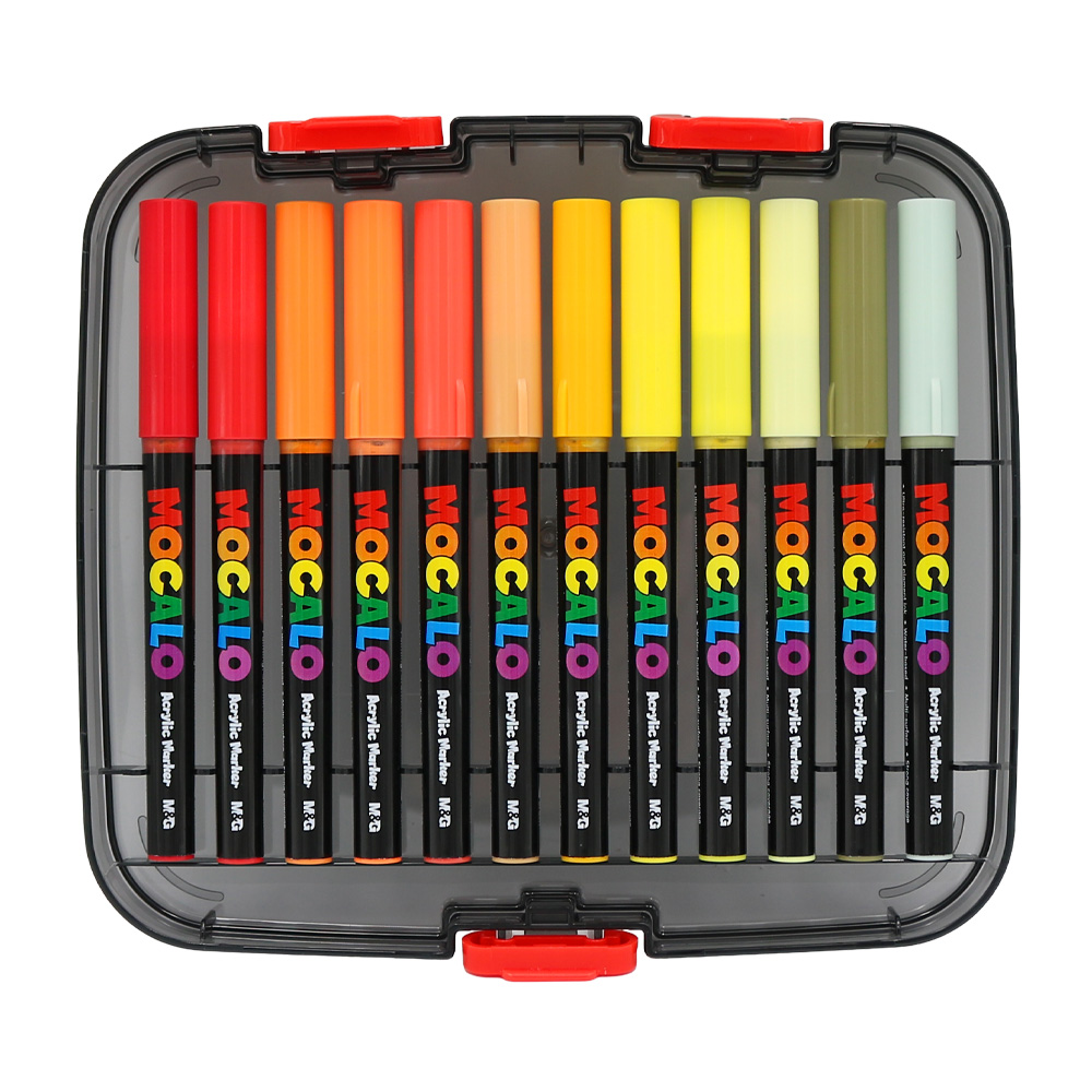 Popisovač M&G MOCALO Acrylic Marker, štetcový hrot (sada 36 farieb)