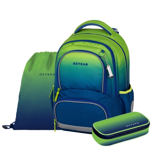 School backpack (3-piece set) OXY NEXT Ombre Green