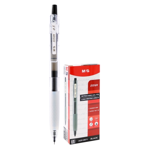 M&G TITAN retractable gel roller, tip 0.5 mm, black ink