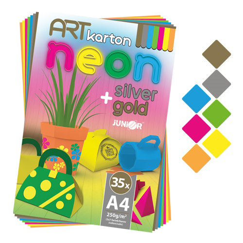 Zložka farebného papiera A4 (výkresov) ART karton 35 listov /7 farieb NEON, 250g/m2