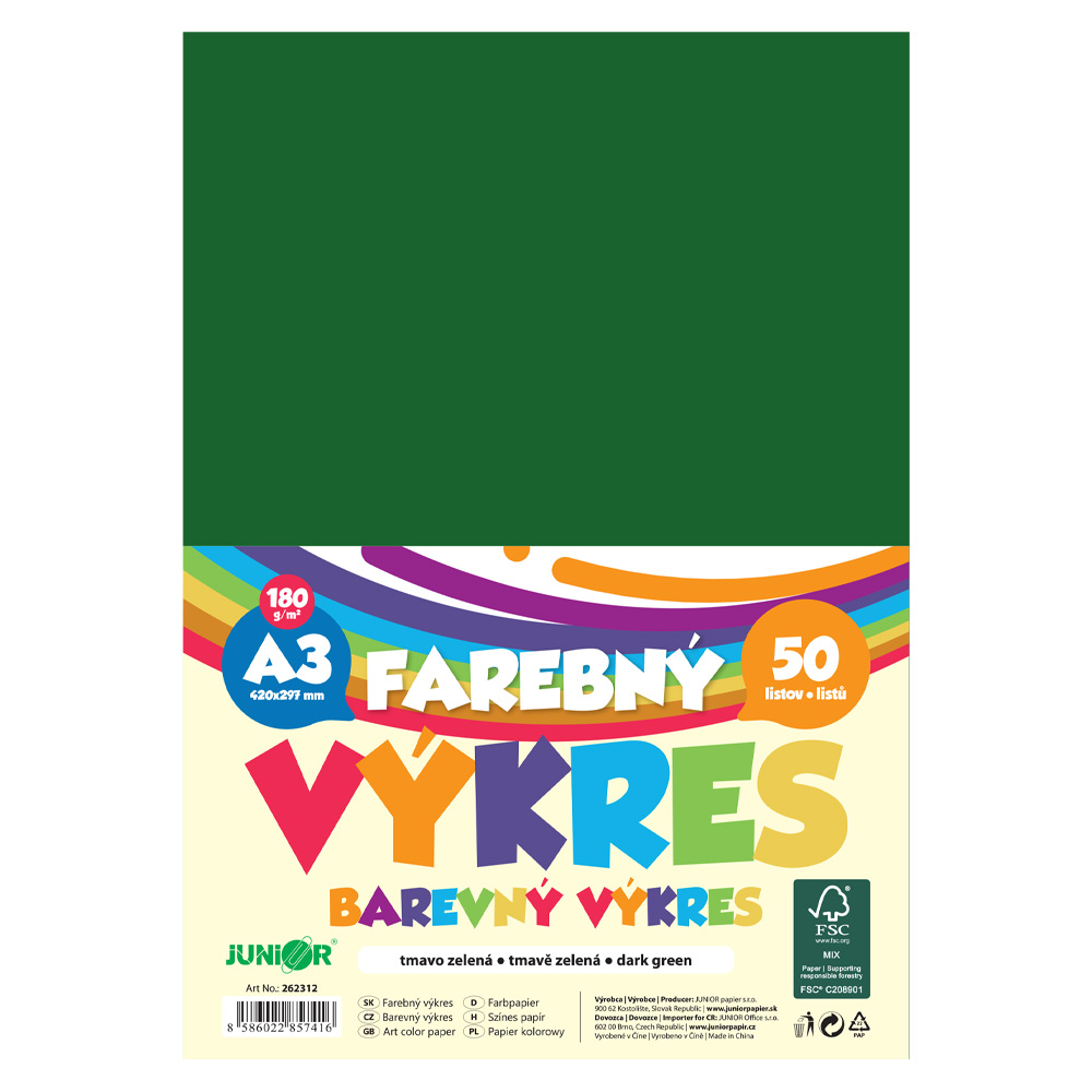 Farebný výkres A3 180g/m2, bal/50 ks - tmavo zelená