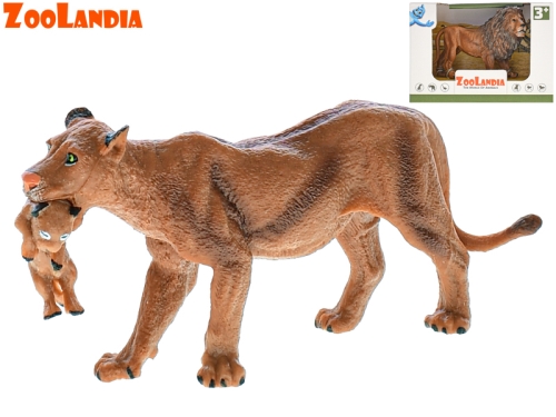 2asstd (lion,lioness with cub) 13cm plastic emulational animal with cub in OTB