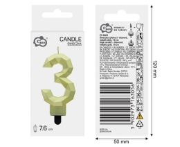 Cake candle - number "3" Diamond 7.6 cm, gold metallic (1)