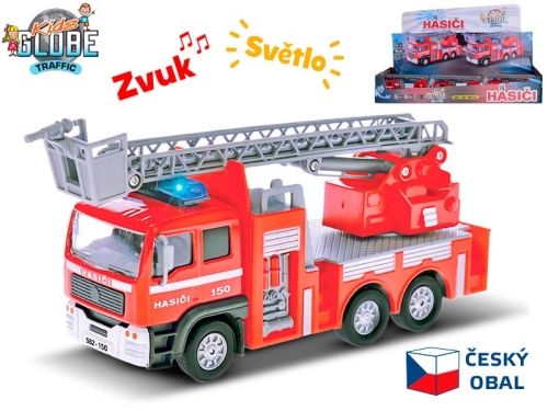 Kids Globe Traffic 14cm BO pull back Czech design fire rescue engine w/sound&light 12pcs i