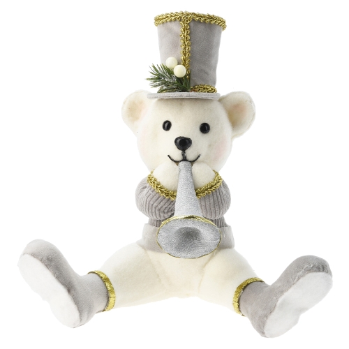 Sitting bear figure with trumpet 25cm