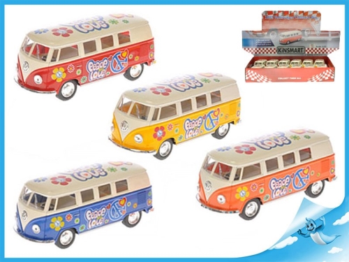 Kinsmart 4asstd color (red,blue,orange,yellow) 13cm die cast pull back VW classical bus 12