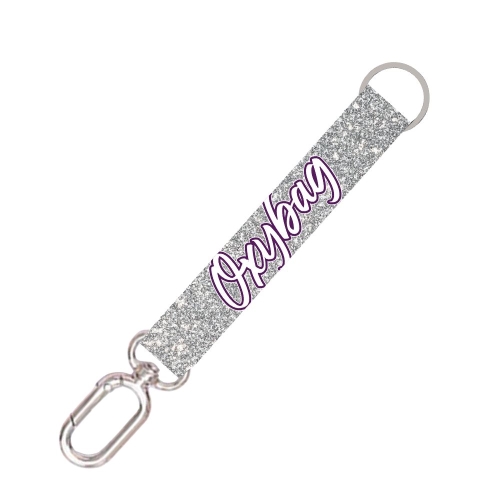 Short keyring with carabiner Silver glitter