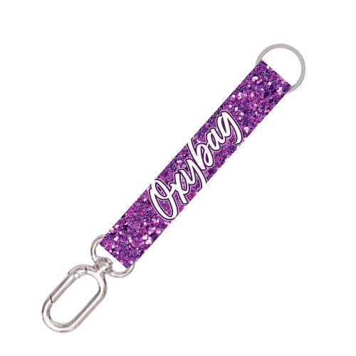Kľúčenka krátka s karabinkou Purple glitter