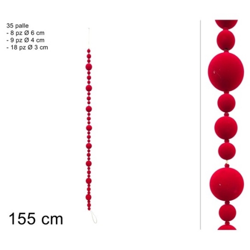 Garland with velvet balls, 155 cm, burgundy