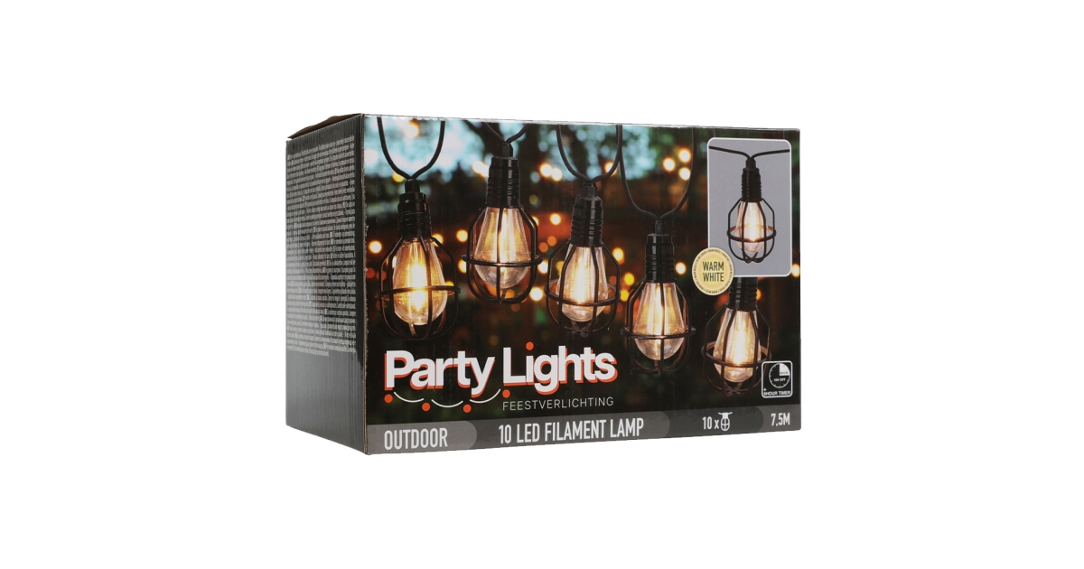 Party lighting - chain of 10 LED lamps, warm white, lenght 7,5 m