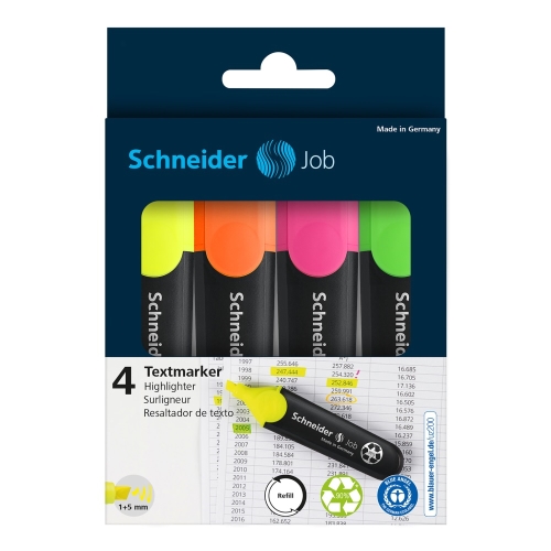 Zvýrazňovač Schneider Job - sada 4 ks original