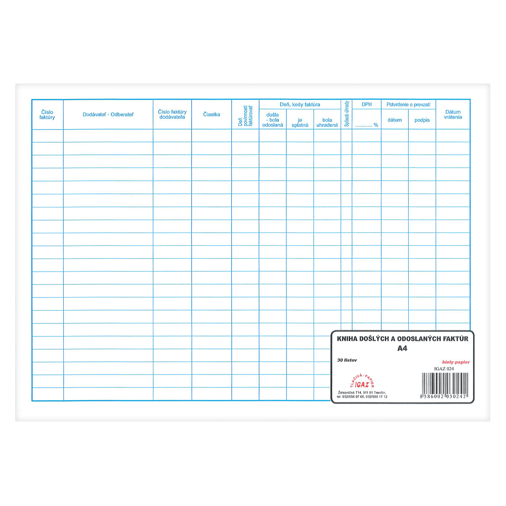 Kniha došlých - odoslaných faktúr, A4, 30 listov,   (IGAZ 24)