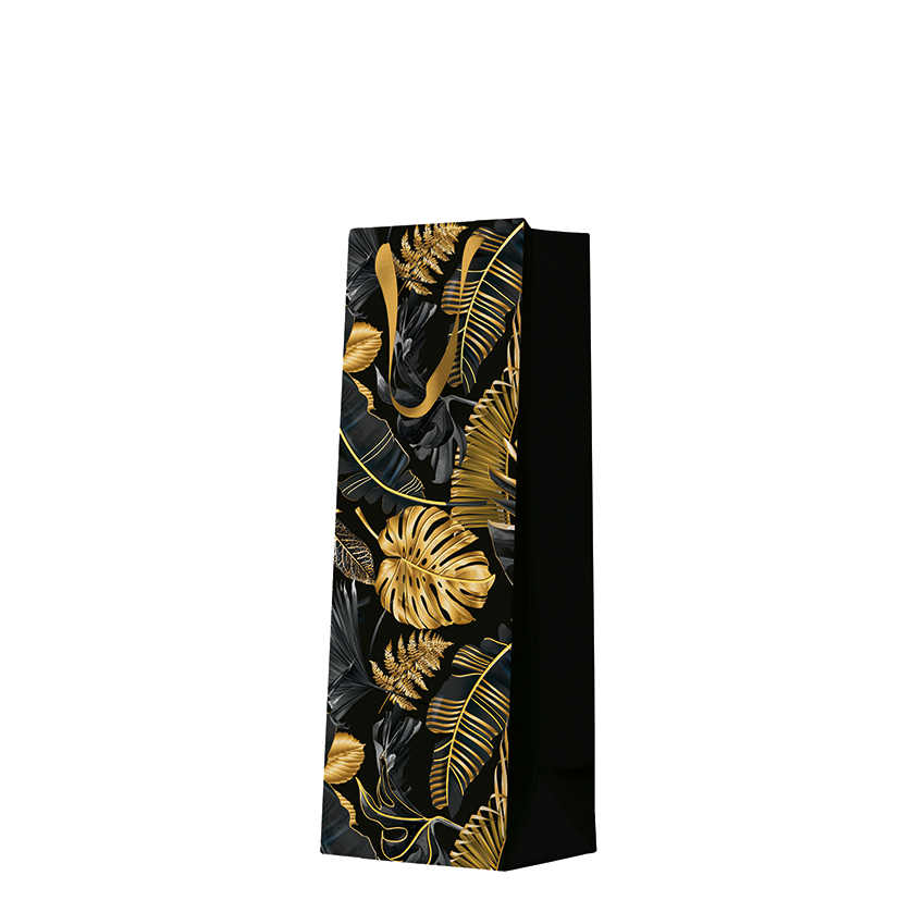 Darčeková taška na fľašu 12x10x37 cm Premium Gold Leaves