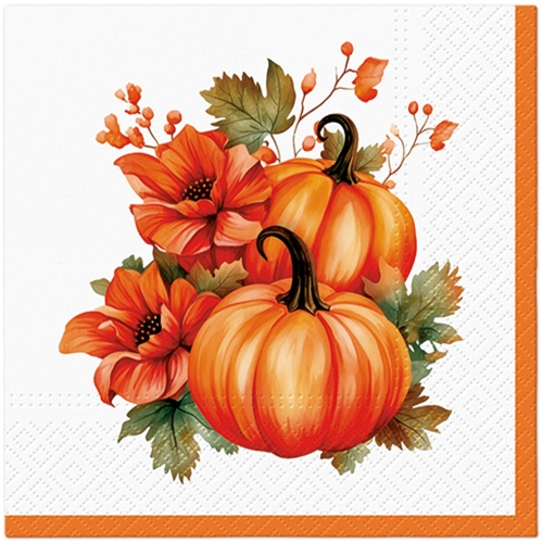 Napkins PAW L 33x33cm Pumpkin With Flowers