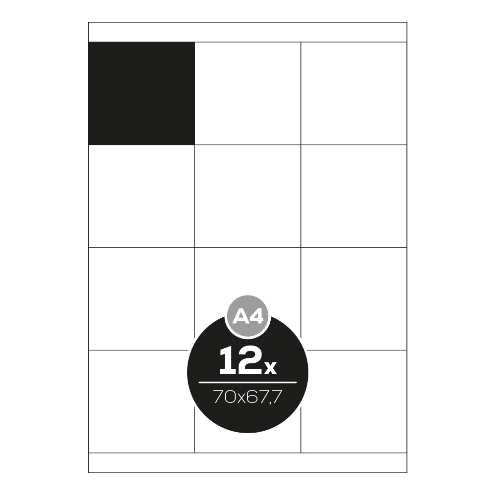 Etikety PRINT A4/100 ks, 70x67,7 - 12 etikiet, biele