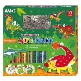 Glass Paints - Dinosaurs, 10 colors, 10.5 ml + 12 hanging glass panels