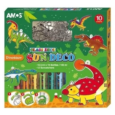 Farby na sklo - Dinosaury 10 farieb 10,5 ml + 12 závesných sklíčok