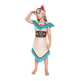 Detský kostým Indiánka (šaty, opasok, čelenka), veľkosť 120/130 cm