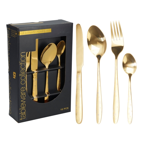 Cutlery set - stainless steel/gold with snow. Snowflake, set of 16