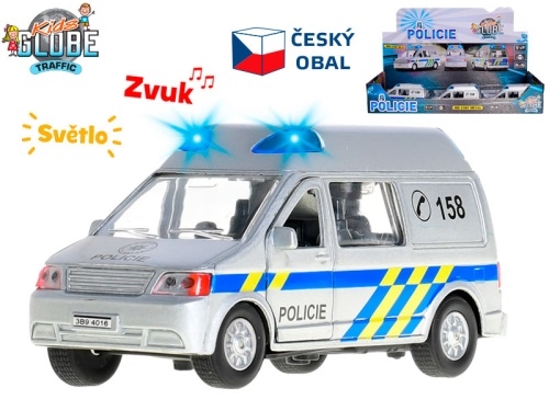 Kids Globe Traffic polícia 14cm kov spätný chod na batérie český design svetlo a zvuk 12ks