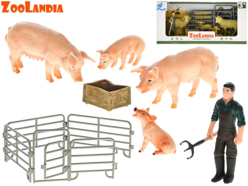2asstd (sheep, pig) plastic farm animal w/cubes & accessories in OTB