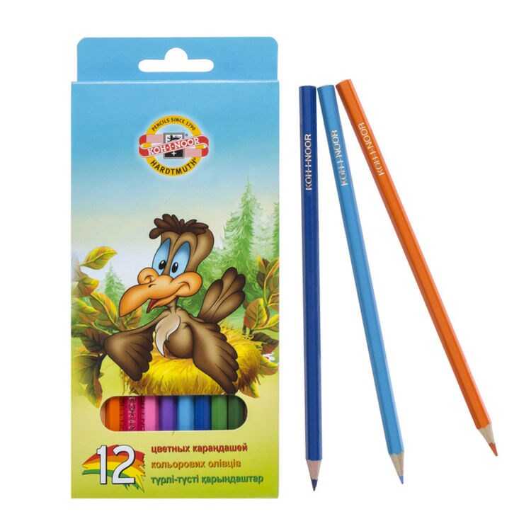 Pastelky KOH-I-NOOR šesťhranné (sada 12 ks) Vtáci