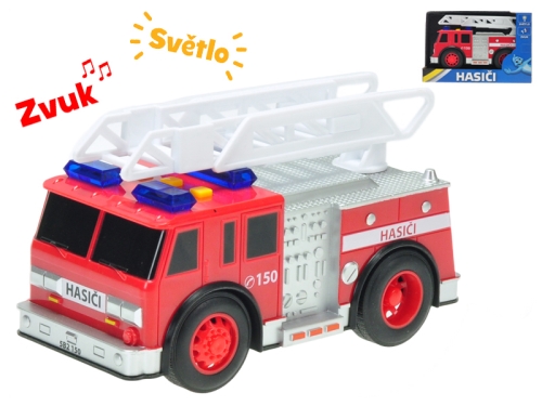 18cm BO "try me" plastic friction powered Czech fire engine car w/ladder, light & sound in