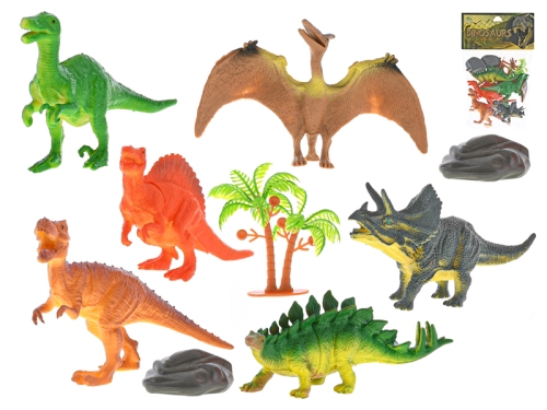 6pcs of 12-13cm plastic dinosaur w/accessories in PVCbag w/header