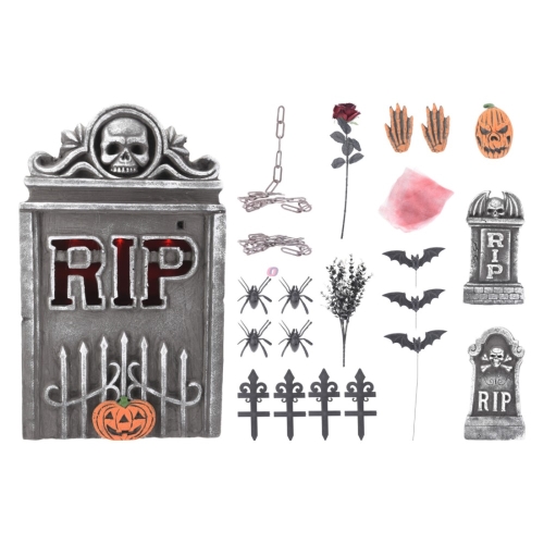 Náhrobok 33x55 cm + Halloween dekorácie s LED svetlom (sada)