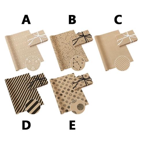 Gift paper 70 x 200 cm - Kraft 6 (mix of 5 designs)