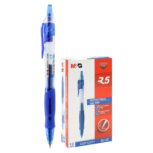 M&G Retractable gel pen Blue 0.7 mm, Comfort rubber grip