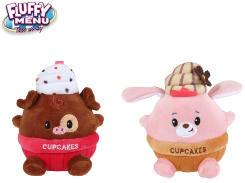 Fluffy Menu 2asstd (pig,dog) 14cm plush cupcake animal 0m+