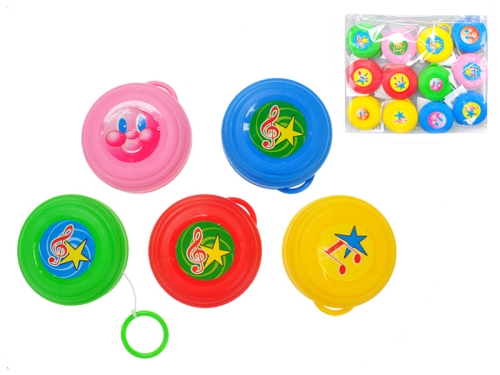5asstd color (pink, blue, green, red, yellow) 5,5cm of plastic yo yo 12pcs in polybag