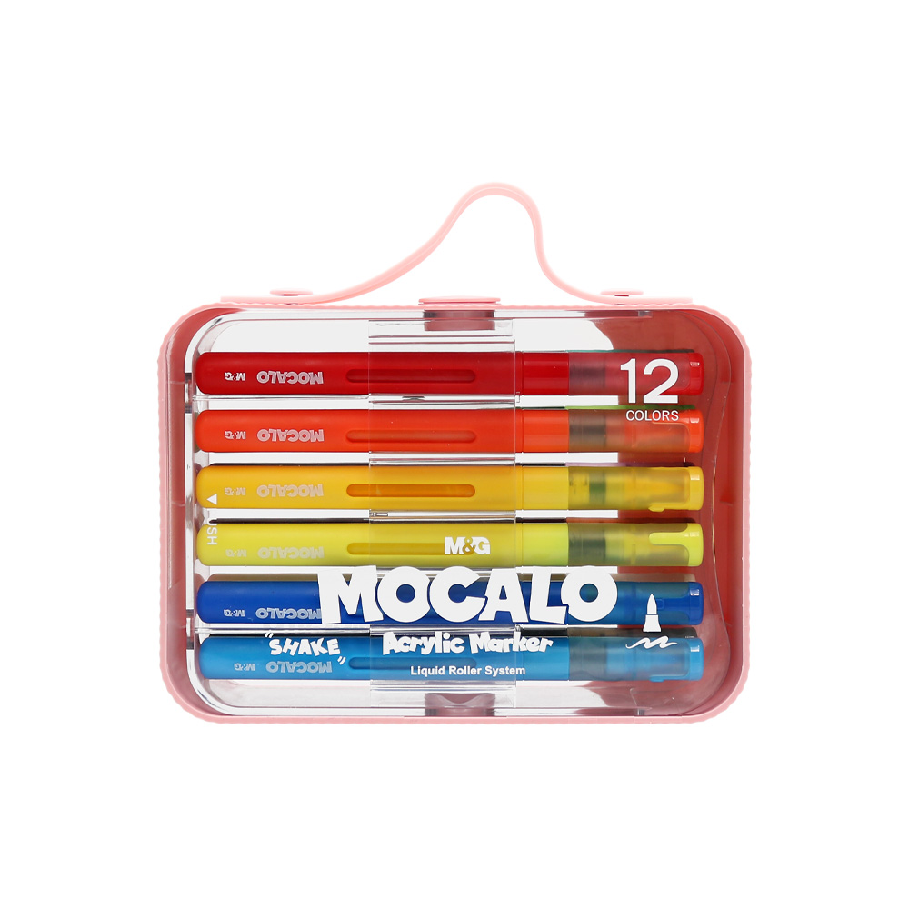 Popisovač M&G MOCALO Acrylic Marker, štetcový hrot - sada 12 farieb